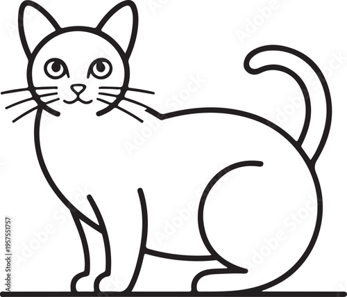 Stylized line art illustration of a domestic cat standing on a surface, perfect for pet-related designs and animal-themed graphics