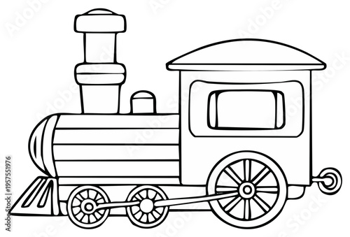 Simple Line Art Illustration of a Classic Steam Locomotive for Coloring