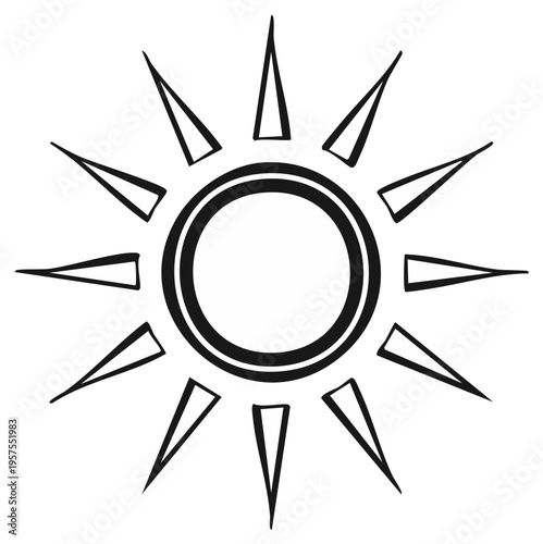 Stylized sun symbol with radiating triangular rays in a simple black and white outline drawing