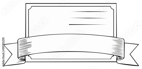 Blank Award Certificate Frame With Ribbon Banner Vintage Style Line Art