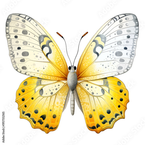 Yellow and White Watercolor Butterfly Illustration Isolated on White Background, Pierrot Butterfly Clipart Vector
