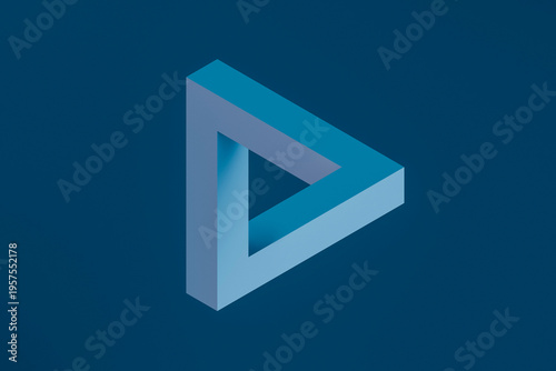 3D impossible triangle blueprint with blue geometric space