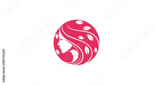 Woman profile with leaves circle logo