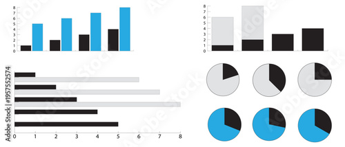 Flat vector icons of data visualization line charts: growth curve, trend line, time series, timeline axis, decline curve, curve