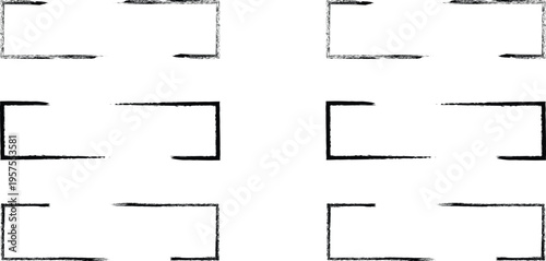 A collection of eight identical black square outlines with a small horizontal line extending from the bottom right corner of each square