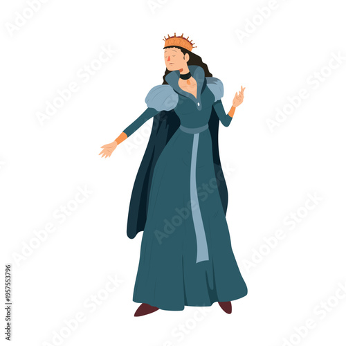 Bild auf Leinwand Princess queen crown dress necklace cloak illustration