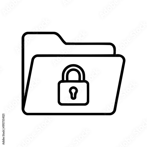 Secure folder icon featuring document file directory with padlock for private data storage and confidentiality vector