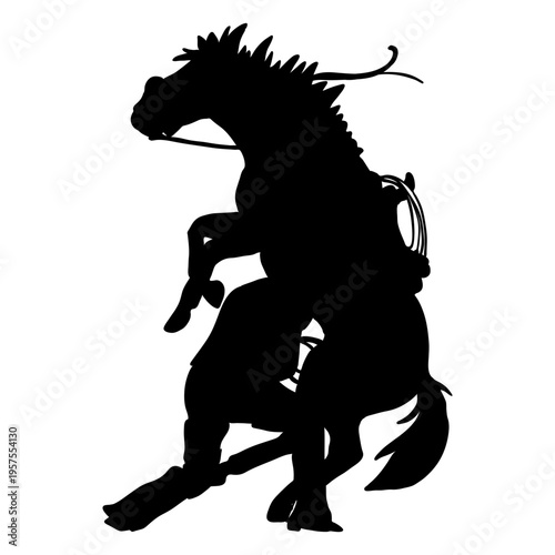 Cowboy taming horse silhouette