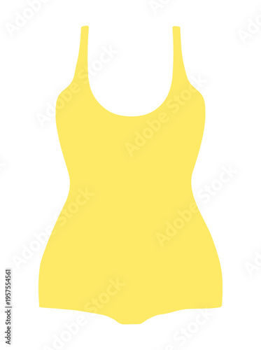 One piece swimsuit, classic yellow swimming suit illustration isolated. Woman beachwear, fashion, clothes. Summer holidays, resort, pool, water sport. Flat design, clip art element, hand drawn vector