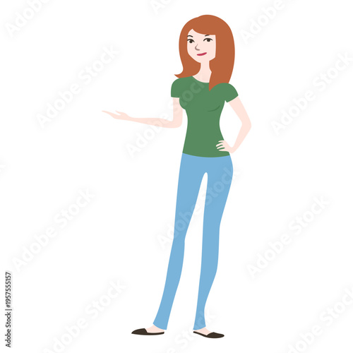 Lady woman girl t shirt trousers shoes hairstyle flat