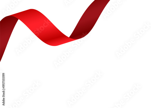 Single red ribbon flowing and waving isolated on white background for promotions and events
