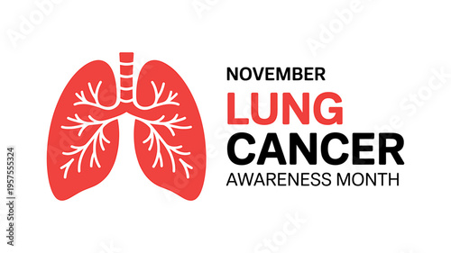 Lung cancer awareness month November health campaign logo with human lungs