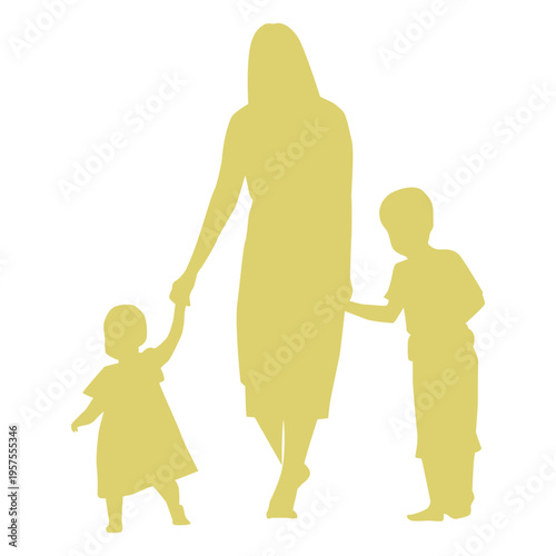Mother daughter son kid child silhouette