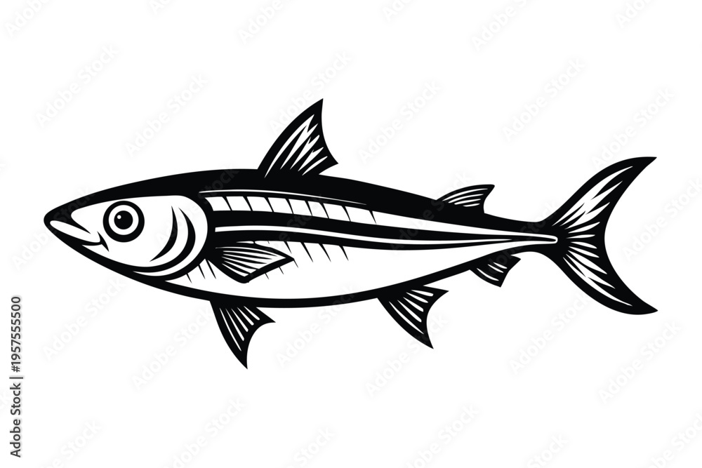 Fototapeta premium sardine silhouette line art vector illustration