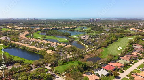 Aerial video golf course landscape Estero Florida