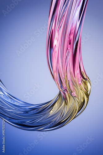 Abstract background of a glass material with rose, yellow and blue shading over a gradient blue background
