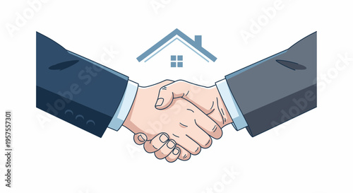 Real Estate Deal Handshake with House Icon: Partnership, Agreement, and Trust