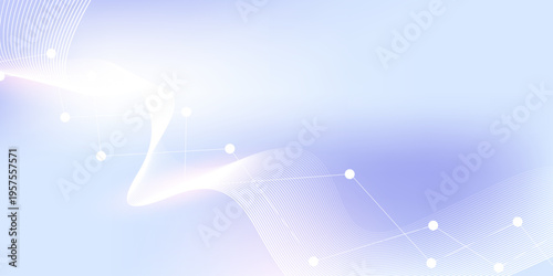 Abstract soft blue and purple technology background with dynamic wave lines and connecting dots for Network, Science, and Digital communication design