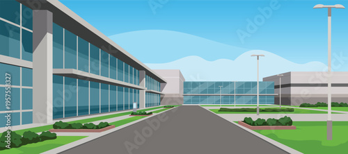 Modern Office Building Exterior Illustration. Embassy office. Office park. Administration office building. Apartment architecture.
