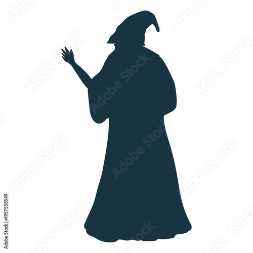 Old man sorcerer wizard cap robe beard silhouette