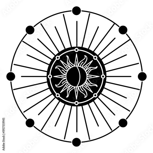 Moon sun crescent ray spot circle detailed silhouette