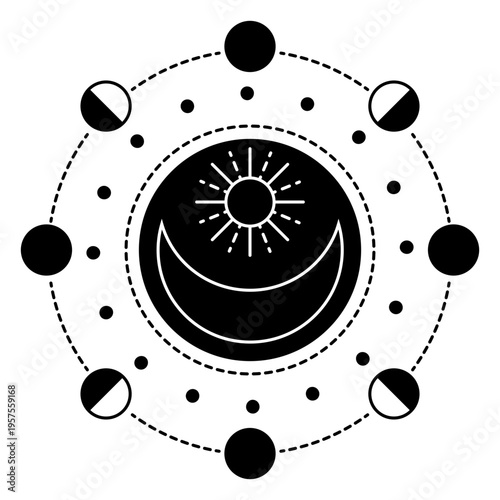 Moon sun ray crescent spot detailed silhouette