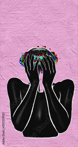 Woman lips head abstract animated illustration 