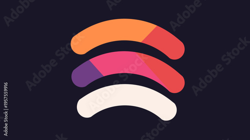 Modern abstract graphic design with stacked colorful segmented wavy shapes on a dark background, digital art concept