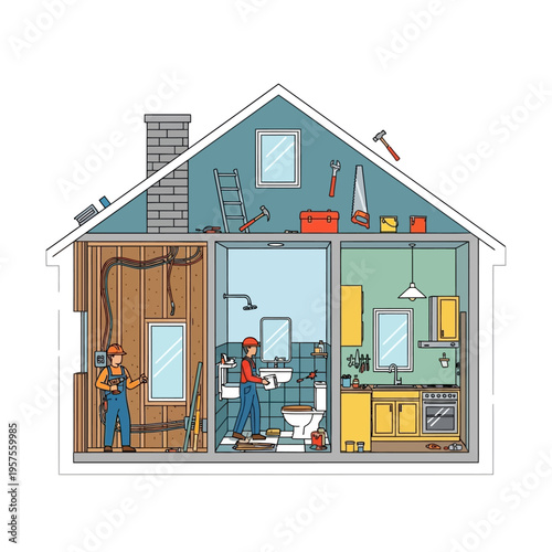 House Renovation: Construction, Plumbing, and Kitchen Remodel with Workers