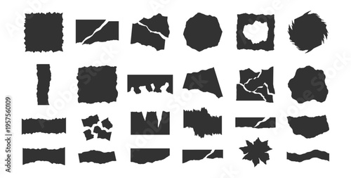 set of torn paper edges and ripped shapes vector illustration on transparent background