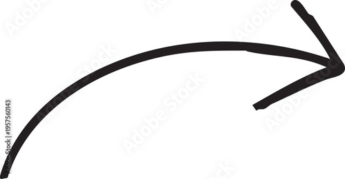 Hand Drawn Black Arrow Curved to the Right on White