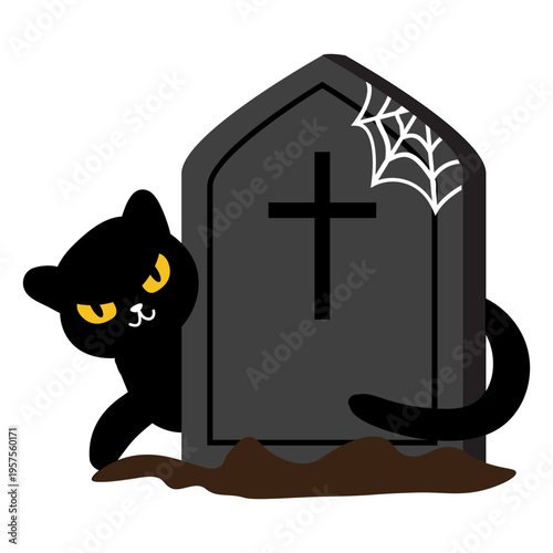 Creepy black cat tombstone cartoon