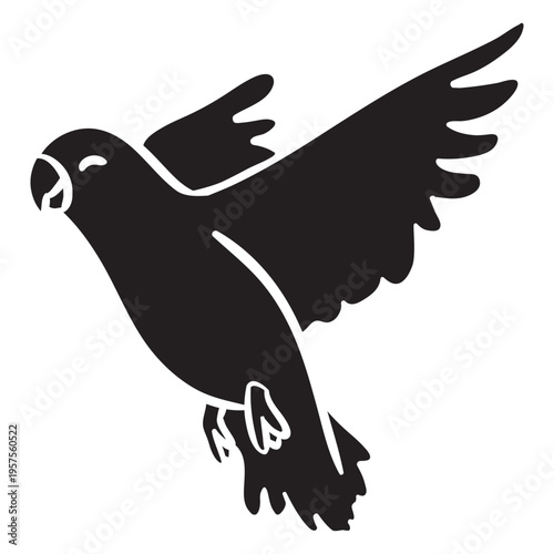 Cute smiling parrot flying silhouette