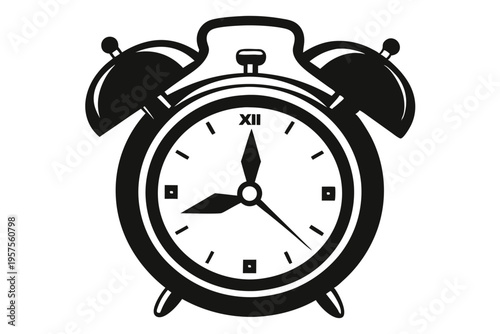 retro alarm timepiece silhouette line art vector illustration