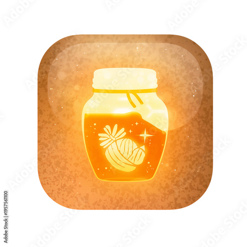 Bright Jar of Honey With Floral Design Glowing Against a Warm Background