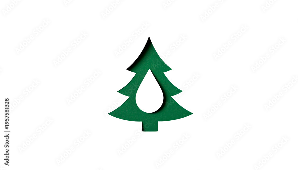 Obraz premium Green tree icon with a water droplet cutout, set against a black backdrop, simple