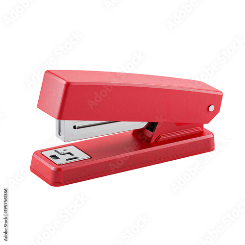 Bright Red Stapler on a White Surface Showing Its Design and Function at a De...