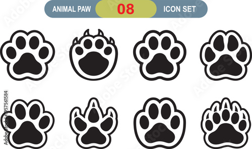 Animal Paw Print Icon Set Collection with Dog Cat Pet Footprint Symbols for Veterinary Pet Shop and Animal Care Design, vector, illustration