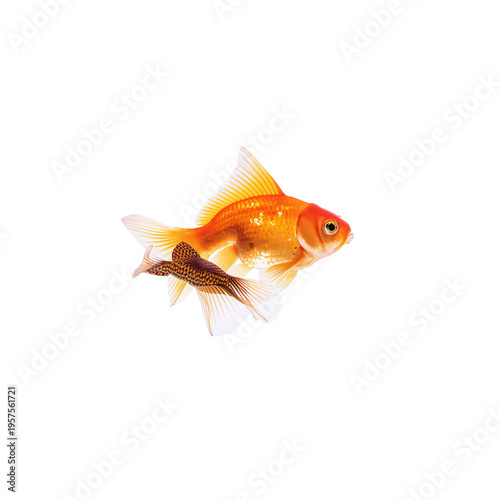 Goldfish Swimming in Clear Water With a Companion Fish in a Bright Setting
