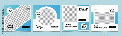  Social Media Carousel Templates for Travel Marketing, Editable AI file