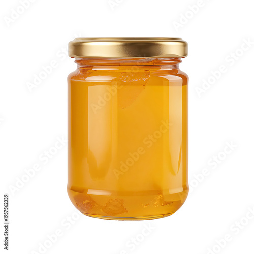 Clear Glass Jar Filled With Honey on Plain Background