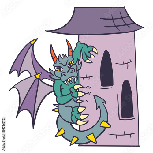 Evil green dragon perching tower dragon