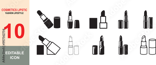 Elegant Cosmetic Lipstick Icon Set for Beauty Makeup Fashion Branding Salon and Glamour Lifestyle Design, vector, illustration