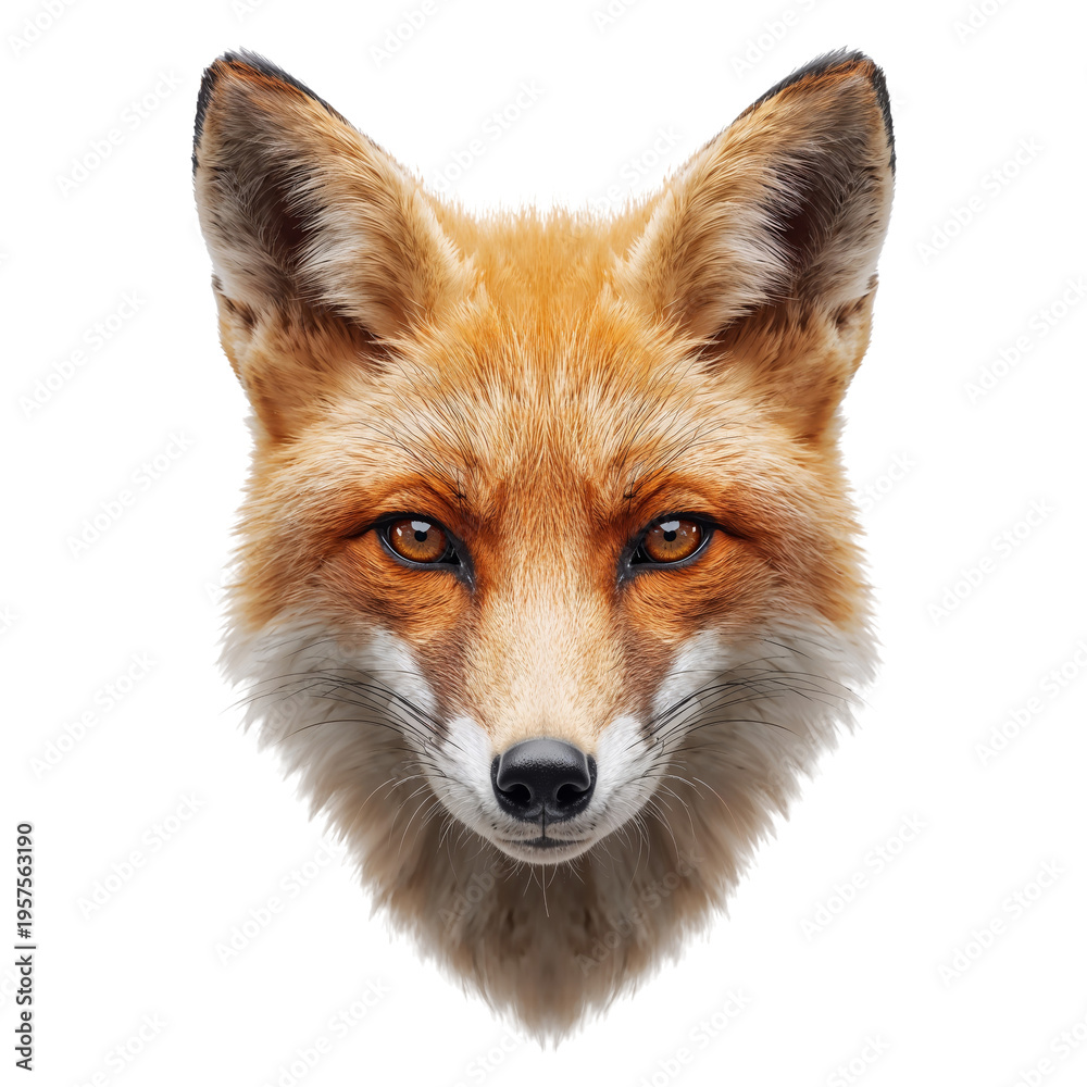 Obraz premium Fox Face With Bright Eyes and Clear Fur, Showcasing Detail and Expression in a Simple Background