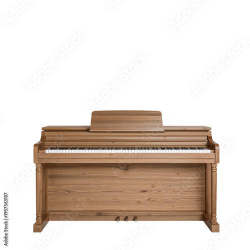 Wooden Piano in Simple Design Placed Against a White Background