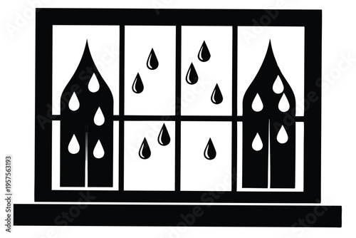 raindrops on window silhouette line art vector illustration