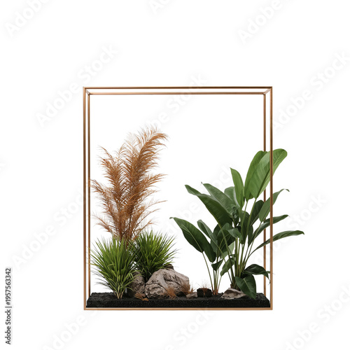 Plants and Rocks in a Modern Display Frame Creating a Natural Setting for Hom...
