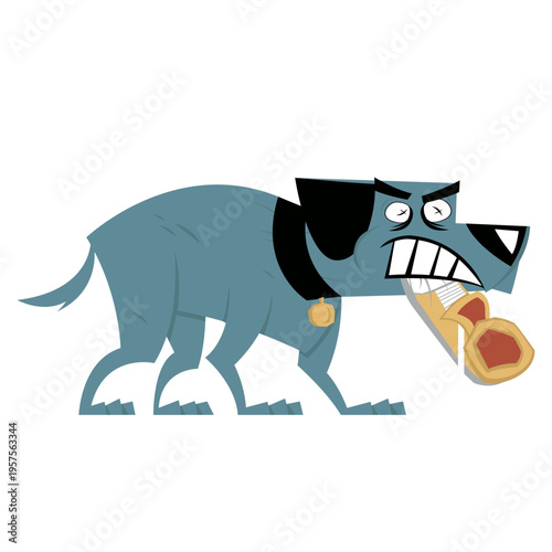 Angry dog sneaker bite illustration