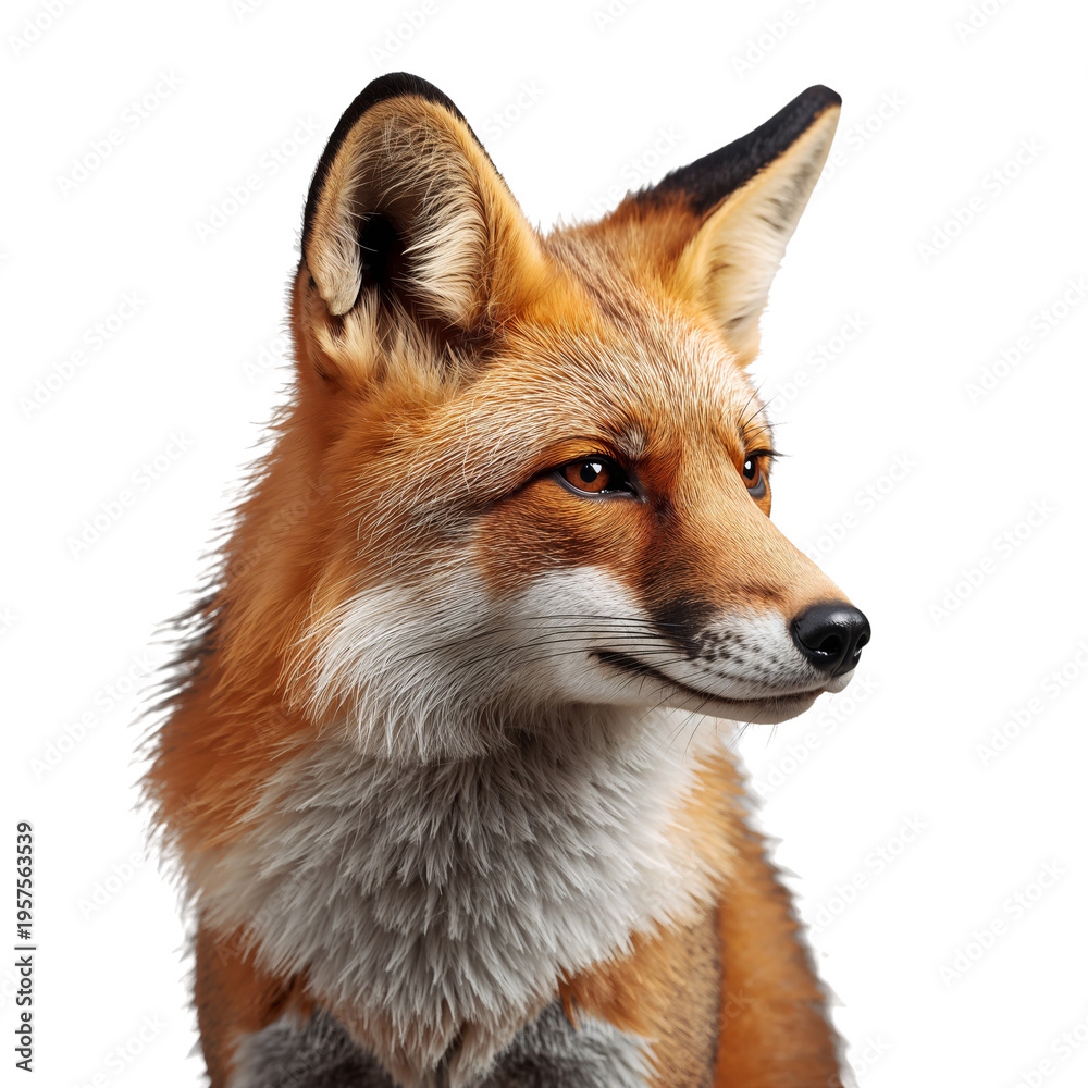 Obraz premium Fox Looking to the Side With Bright Eyes and Soft Fur Against a White Background