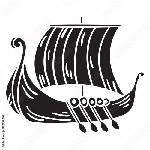 Ancient viking ship black